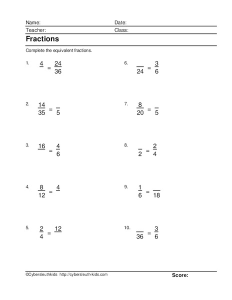 Equivalent Fractions #4 Worksheet