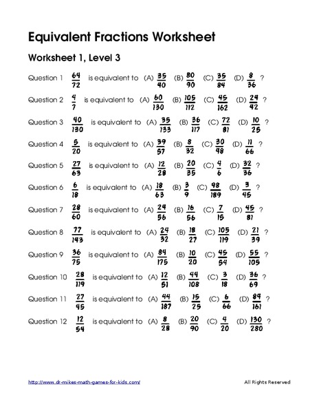 Equivalent Fractions #4 Worksheet