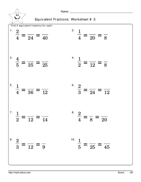 Equivalent Fractions 2 Worksheet