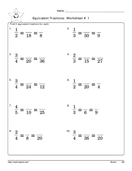 Equivalent Fractions 1 Worksheet