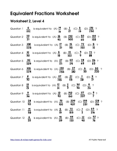 Equivalent Fractions #4 Worksheet
