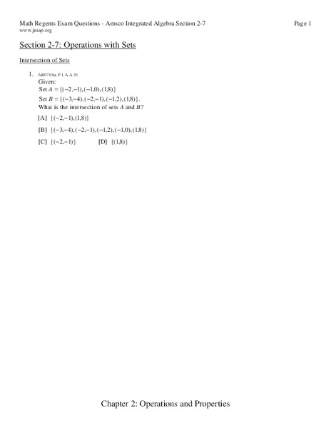 Operations with Sets Worksheet