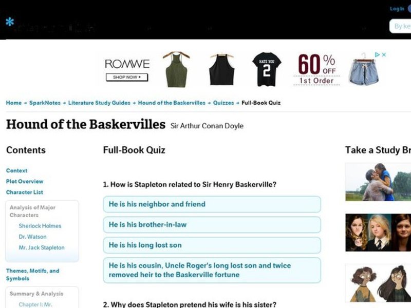 Hound of the Baskervilles Quiz Interactive
