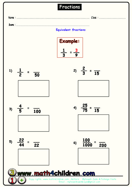 Equivalent Fractions Worksheet