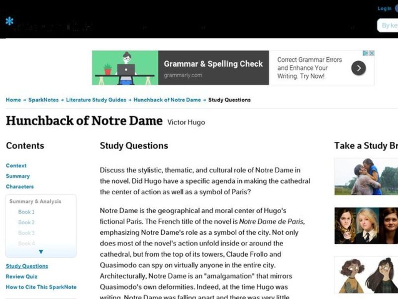 Hunchback of Notre Dame by Victor Hugo: Study Guide - Mini Essays Study Guide