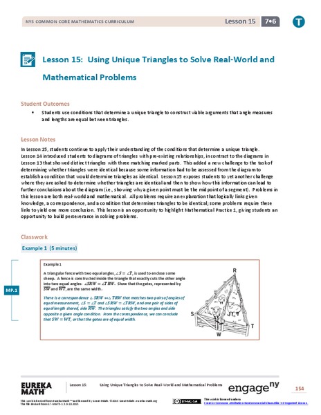 Using Unique Triangles to Solve Real-World and Mathematical Problems Lesson Plan