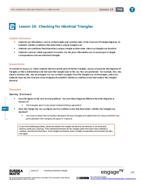 Checking for Identical Triangles II Lesson Plan