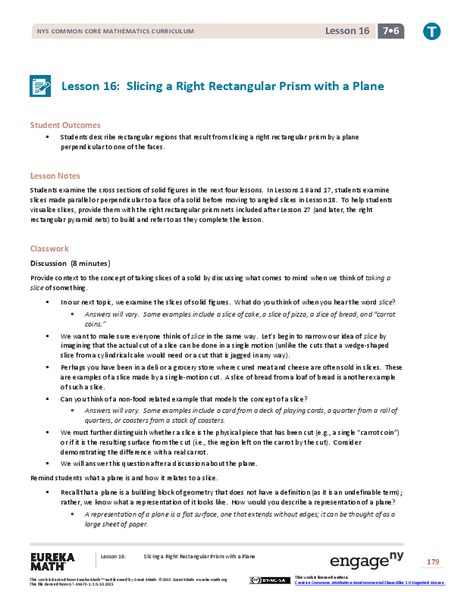 Slicing a Rectangular Prism with a Plane Lesson Plan