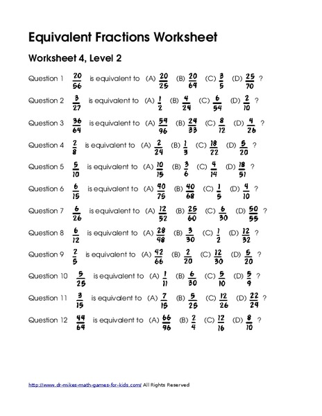 Equivalent Fractions Worksheet Worksheet