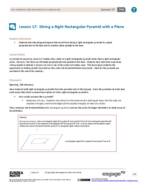 Slicing a Right Rectangular Pyramid with a Plane Lesson Plan