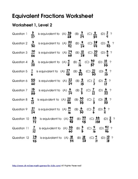 Equivalent Fractions Worksheet Worksheet