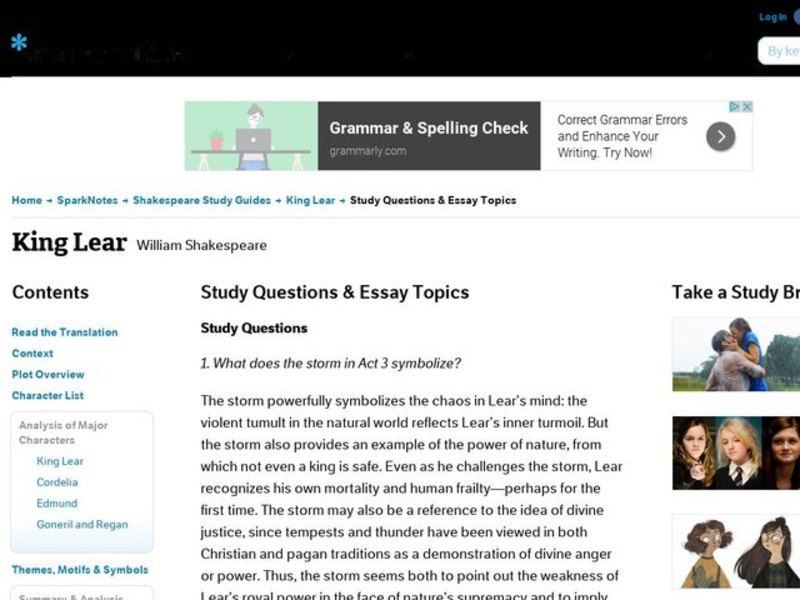 King Lear by William Shakespeare: Study Guide - Mini Essays Study Guide