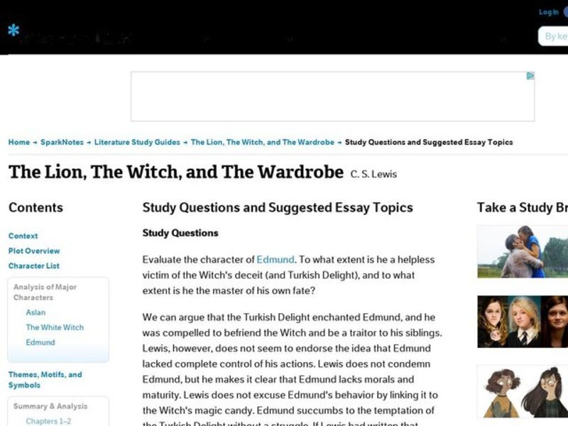 The Lion, The Witch, and The Wardrobe Study Questions and Suggested Essay Topics Interactive