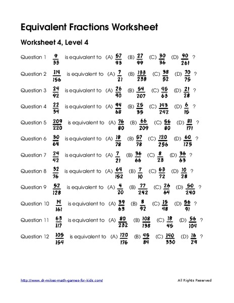 Equivalent Fractions Worksheet Worksheet