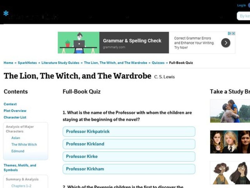 The Lion, The Witch, and The Wardrobe Quiz Interactive