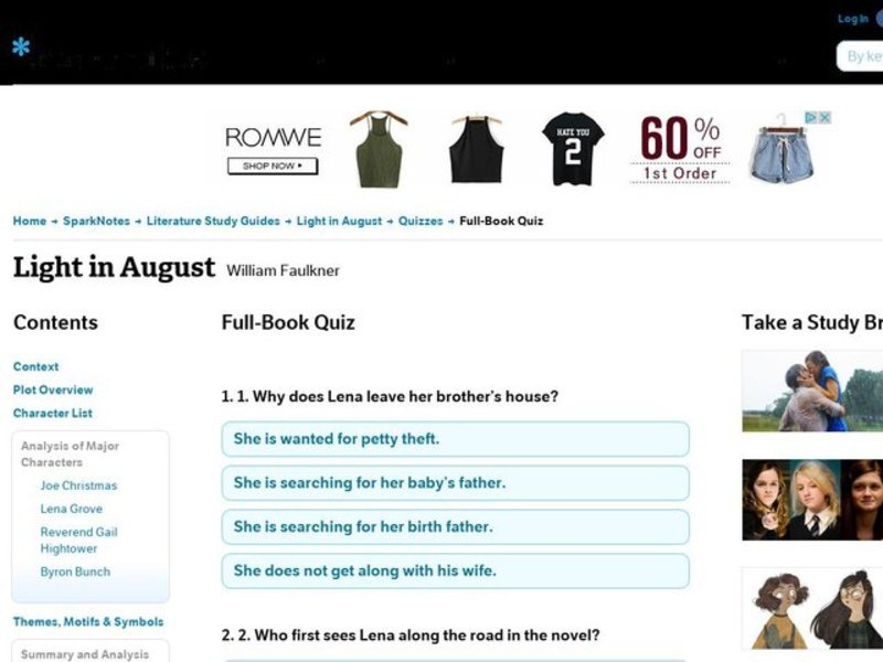 Light in August Quiz Interactive