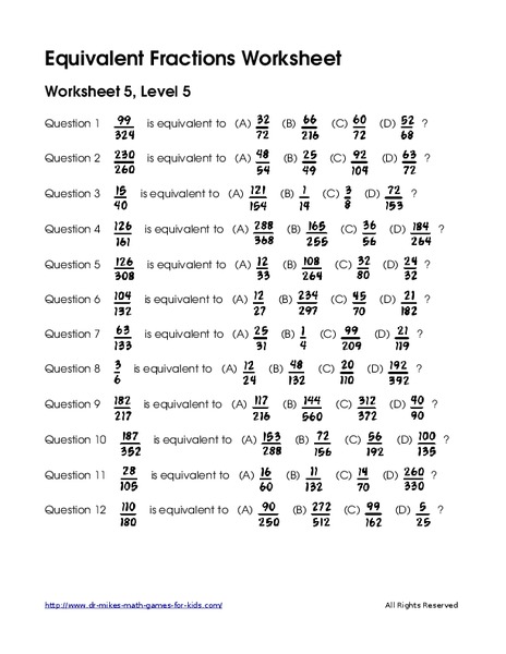 Equivalent Fractions Worksheet Worksheet