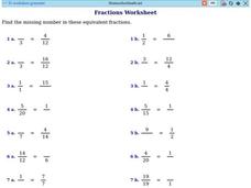 Equivalent Fractions-Missing Numbers Worksheet