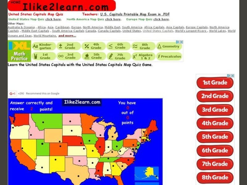 United States Capitals Map Quiz Interactive