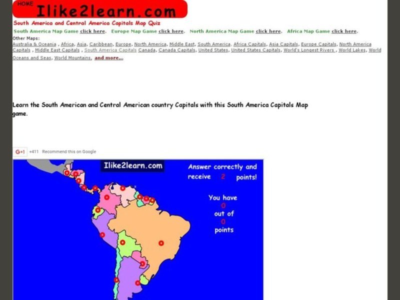 South America and Central America Capitals Map Quiz Interactive
