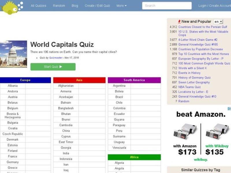 World Capitals Quiz Interactive