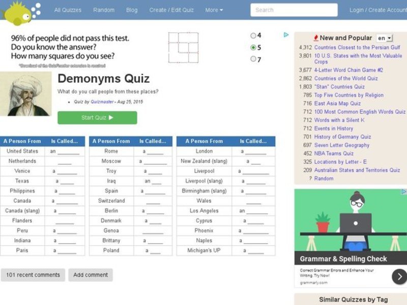 People from Places Quiz Interactive
