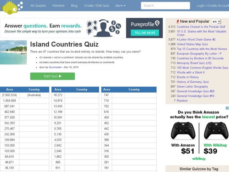Island Countries Quiz Interactive
