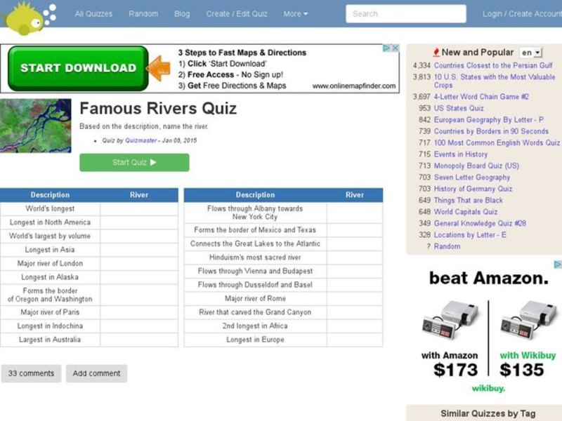 Famous Rivers Quiz Interactive