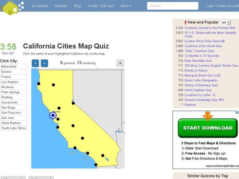 California Cities Map Quiz Interactive