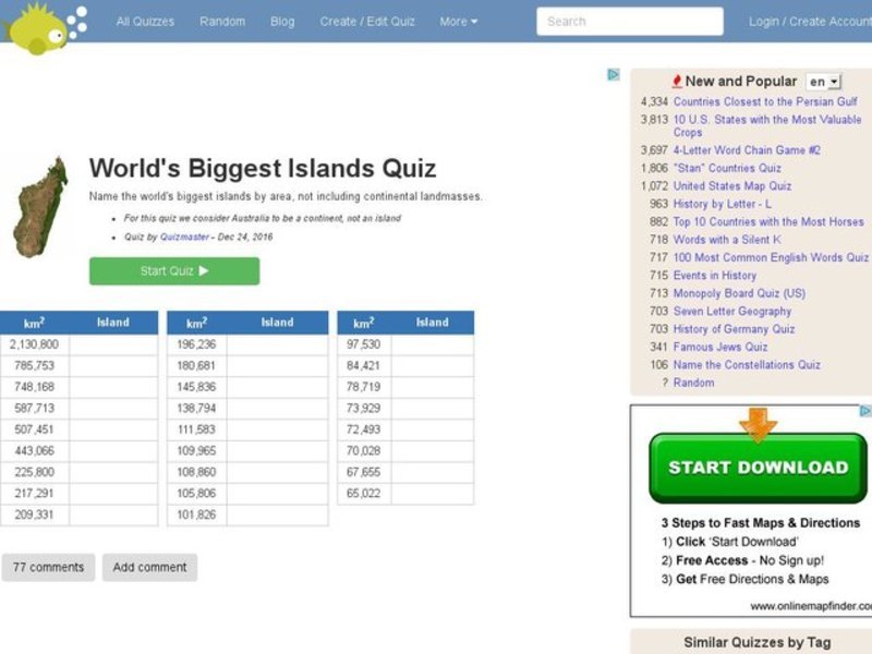 World's Biggest Islands Quiz Interactive