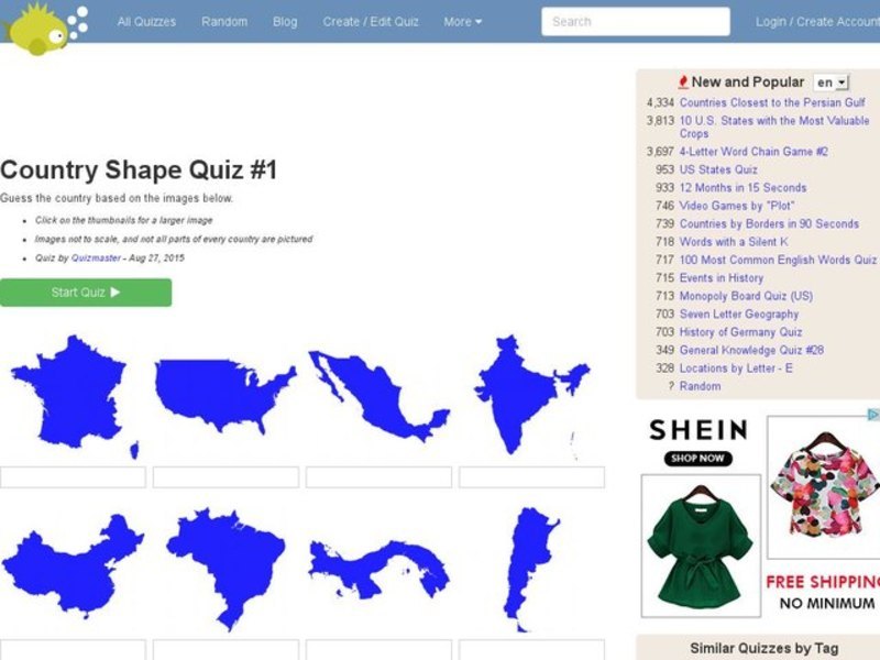Country Shape Quiz #1 Interactive