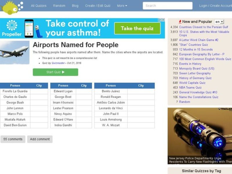 Airports Named for People Quiz Interactive