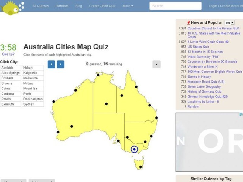 Australia Cities Map Quiz Interactive