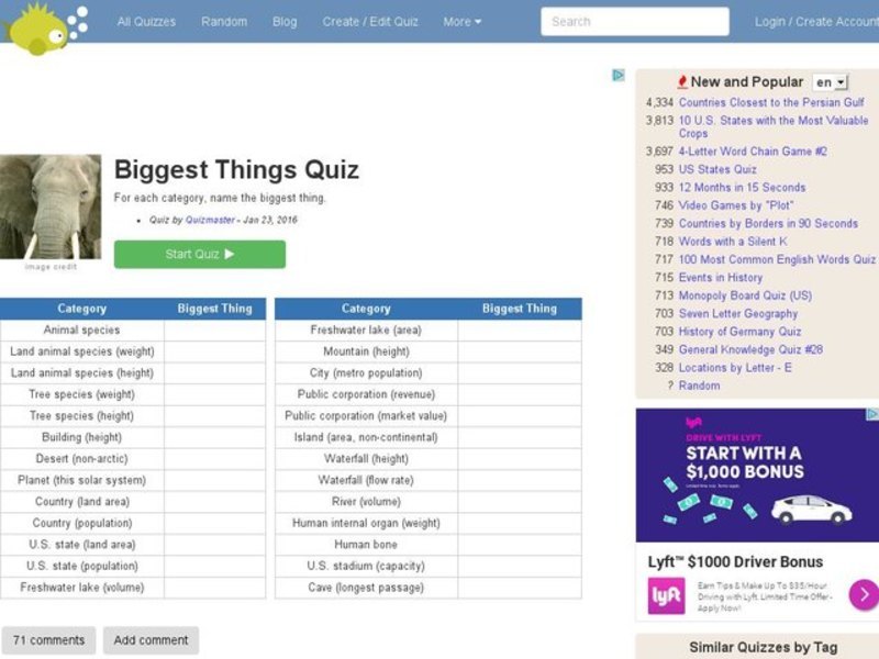 Biggest Things Quiz Interactive