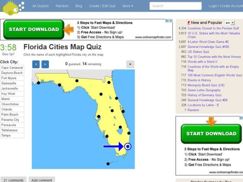 Florida Cities Map Quiz Interactive