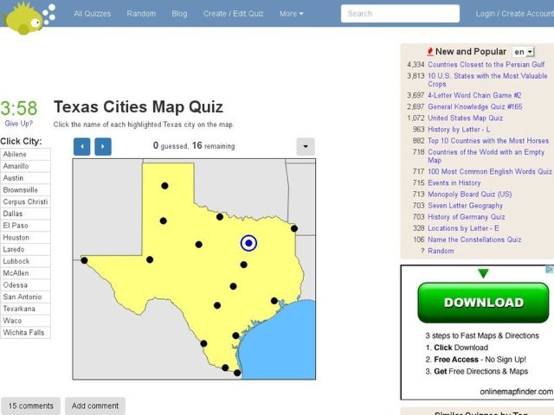 Texas Cities Map Quiz Interactive