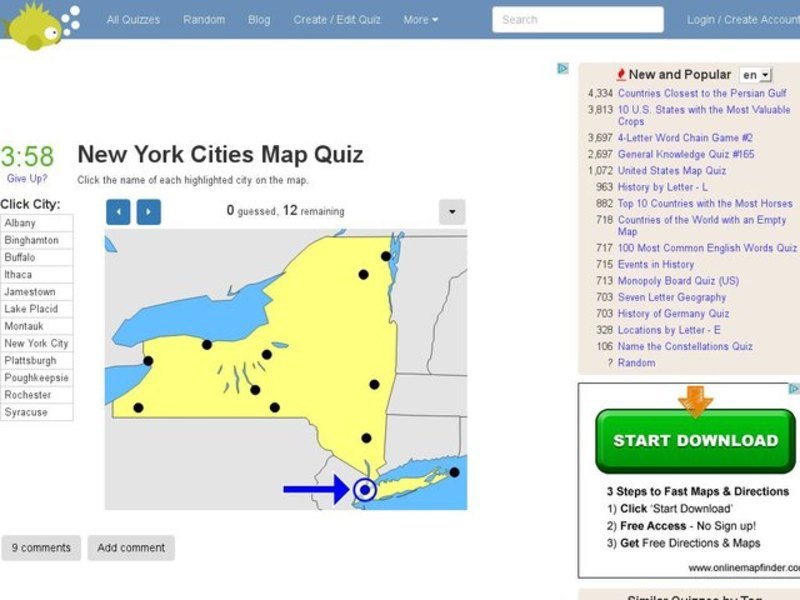 New York Cities Map Quiz Interactive