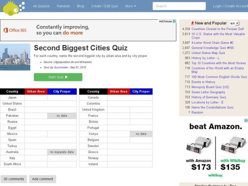 Second Biggest Cities Quiz Interactive