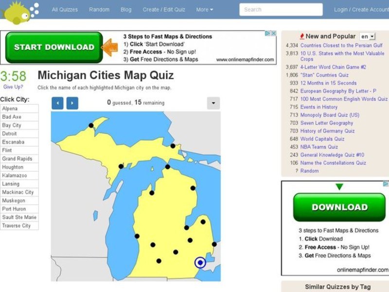 Michigan Cities Map Quiz Interactive