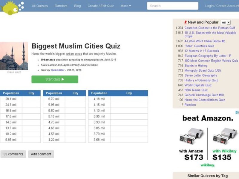 Biggest Muslim Cities Quiz Interactive