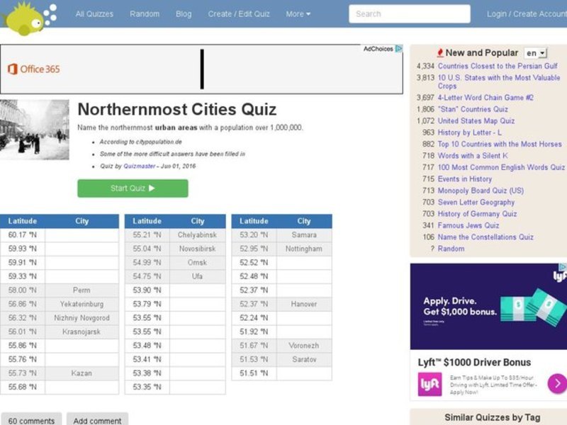 Northernmost Cities Quiz Interactive