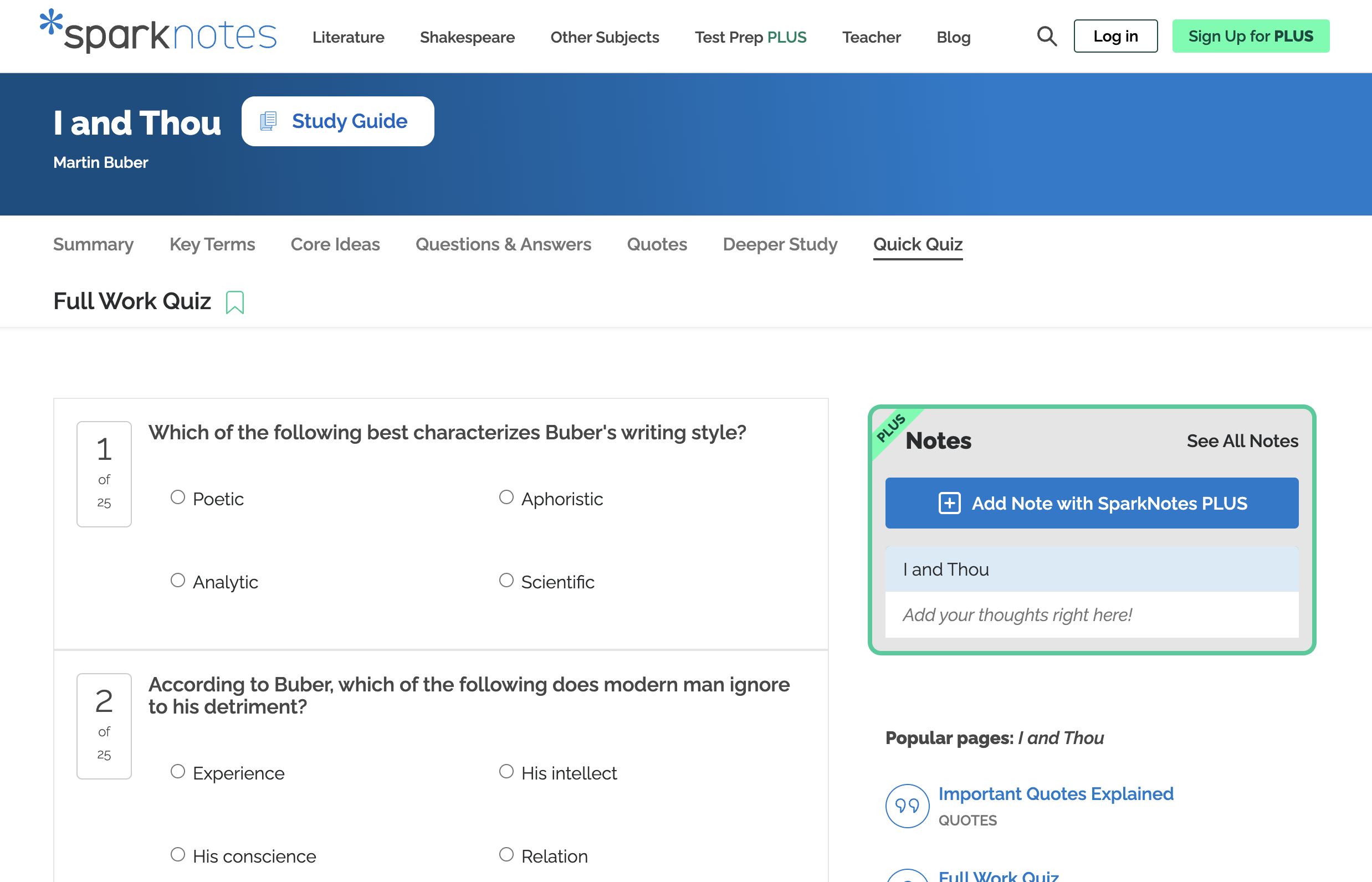 I and Thou Study Guide: Quick Quiz Interactive