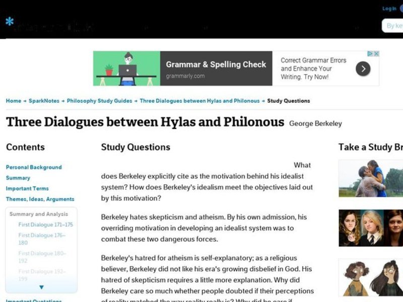 Three Dialogues between Hylas and Philonous Interactive