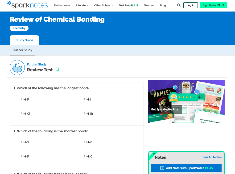 Review of Chemical Bonding: Review Test Interactive