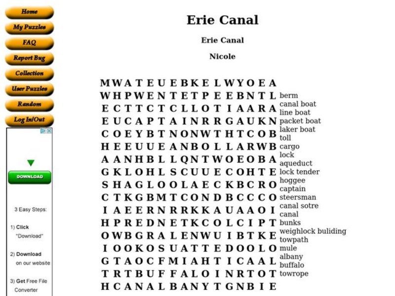 Erie Canal Worksheet