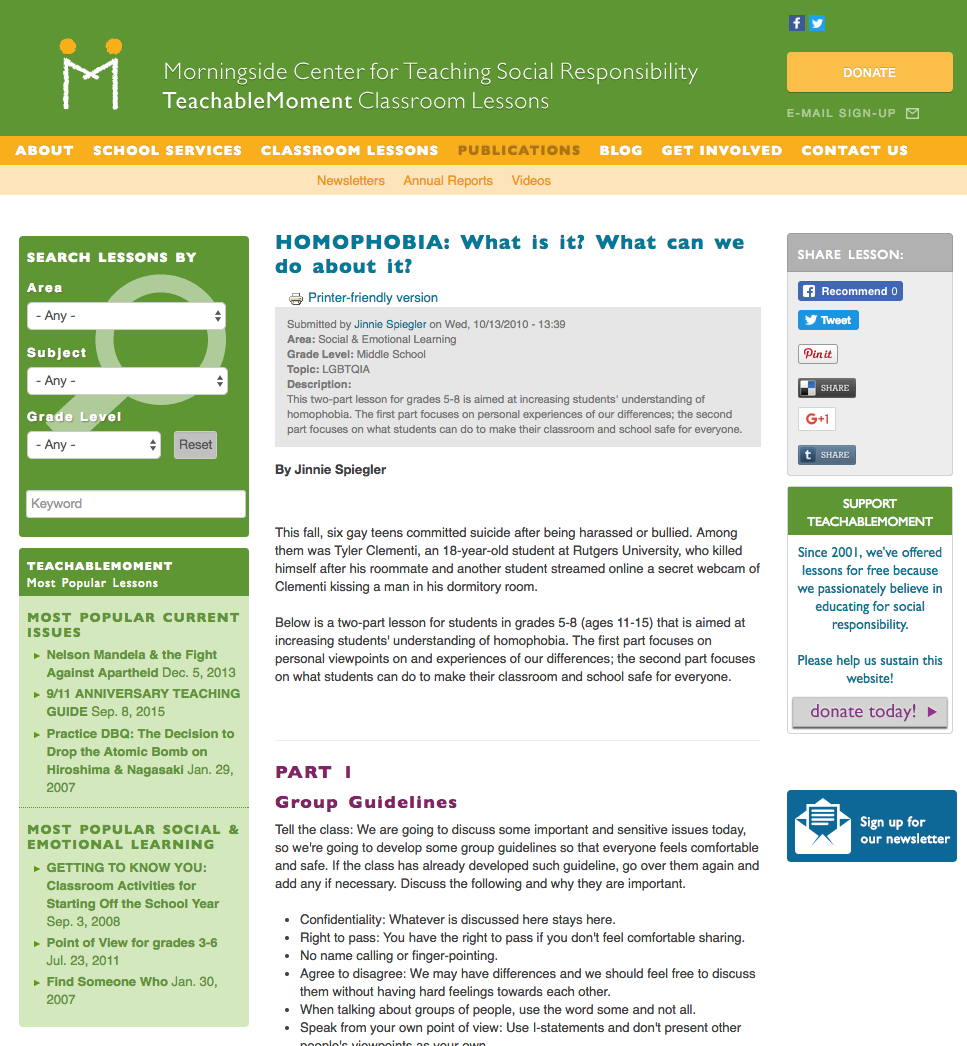 Homophobia: What is It? What Can We Do About It? Lesson Plan