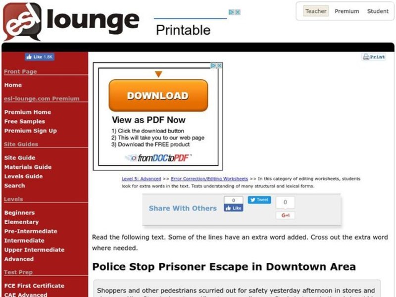 Error Correction/Editing Worksheets Worksheet