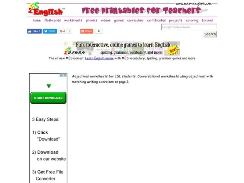 ESL Conversational Adjectives Worksheet