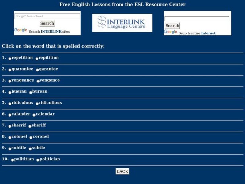 ESL Spelling #11 Worksheet