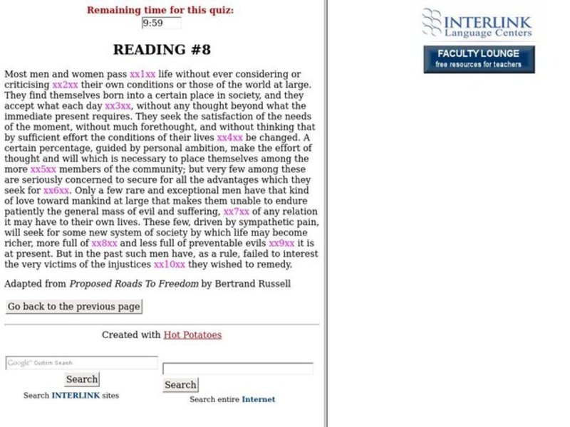 ESL Reading Quiz Worksheet